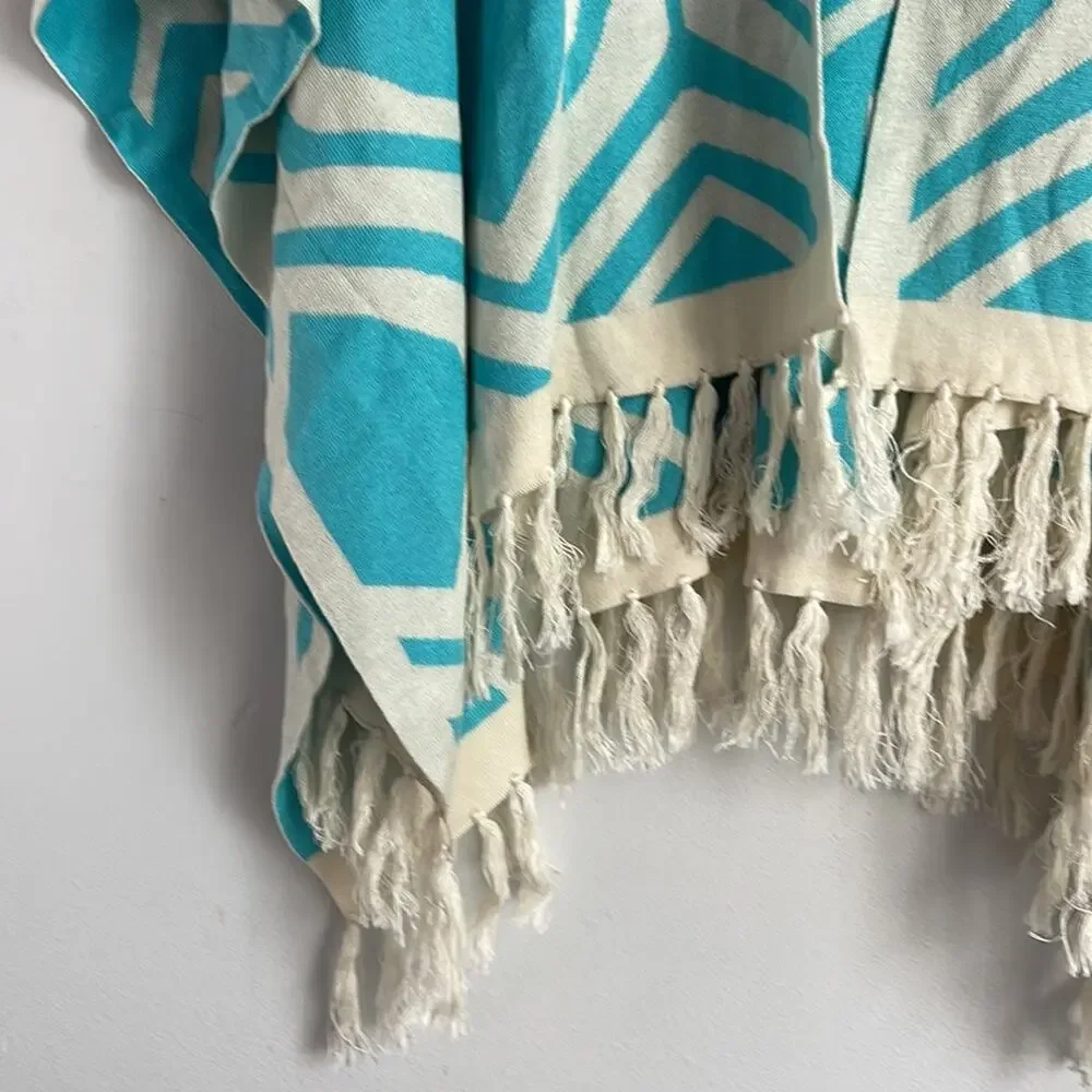 Islefield silk cashmere blend fringe hem knit sweater open front poncho wrap